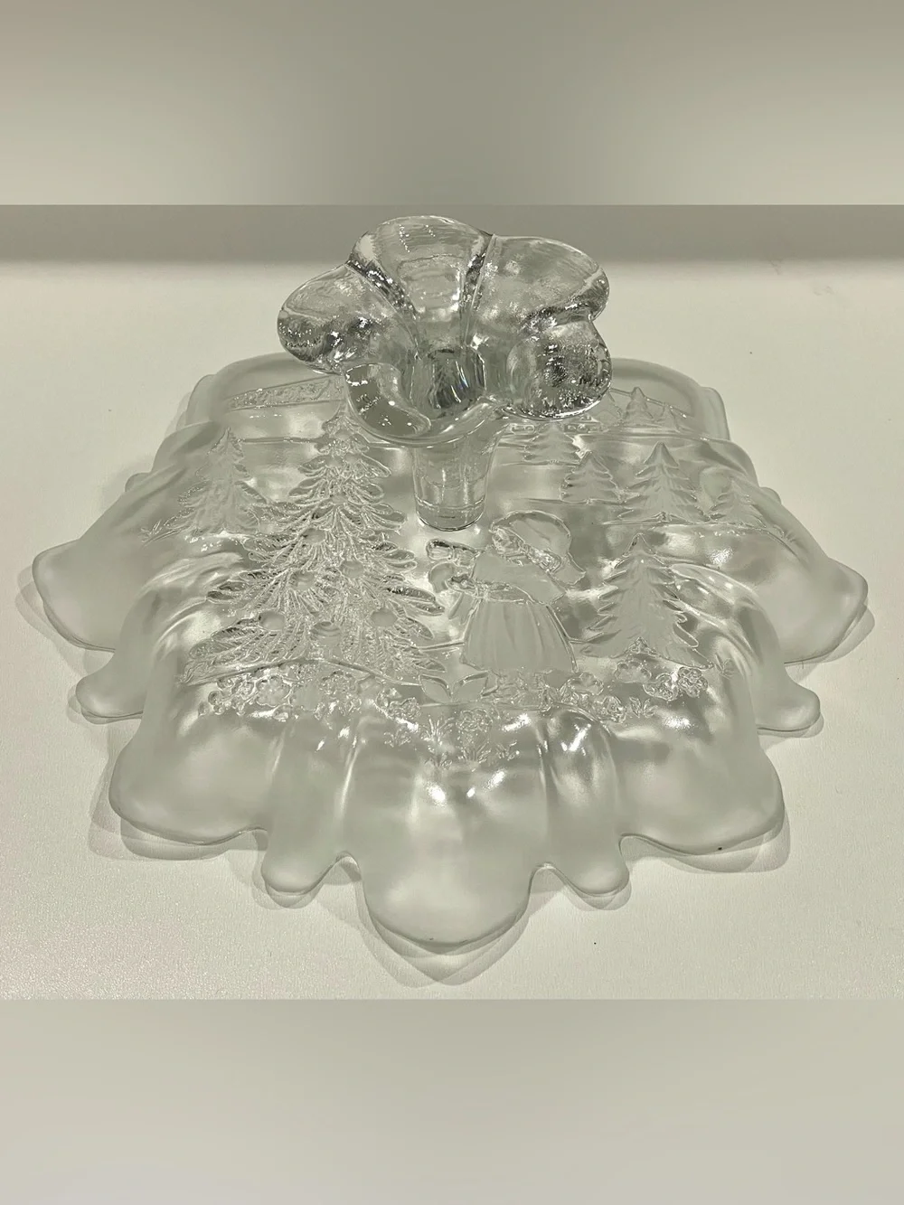 Mikasa Christmas Story Bon Bon Footed Serving Dish Frosted Winter Scene.